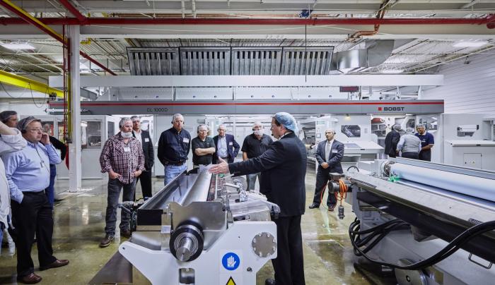 BOBST demonstrates CL 1000D laminator at Open House in the production facility of American customer Clear Lam Packaging, Inc.